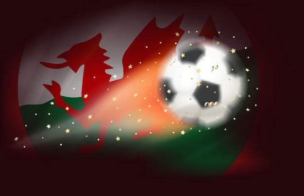 Flying soccer ball with flag of Wales 3d vector illustration