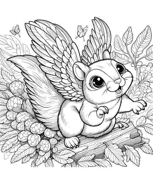 Vector flying squirrel coloring pages vector carton illustration