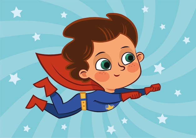 Flying superhero boy vector illustration