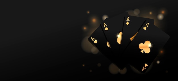 Flying vegas casino golden black poker cards Clubs diamonds hearts spades Gambling addiction risky money huge jackpot lucky game Playing blackjack Dark background Vector illustration