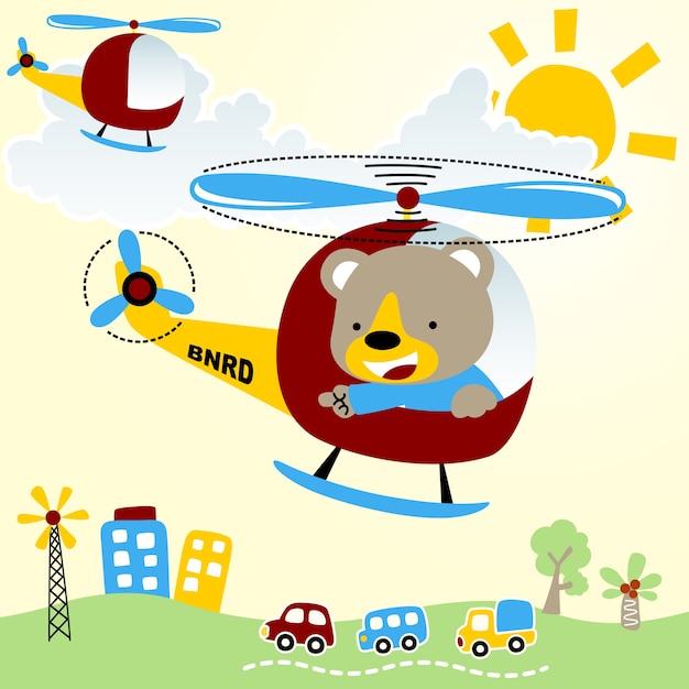 Flying with helicopter cartoon