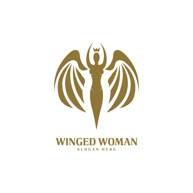 Flying women logo design wings silhouette style for award