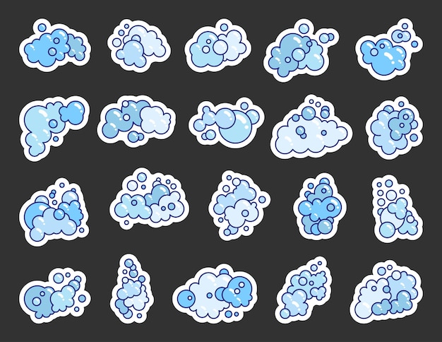 Vector foam made of soap or clouds sticker bookmark bubbles of different shapes