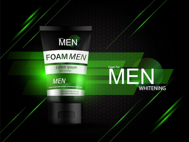 Foam for Men Bottle Products Serum Background for Skin Care Cosmetics.