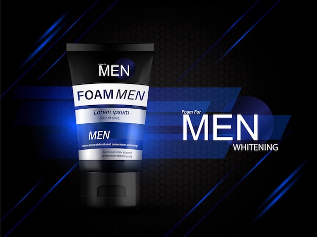 Foam for Men Bottle Products Serum Background for Skin Care Cosmetics.