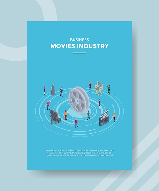 Focus group discussion movie industry concept for template banner and flyer with isometric style vector