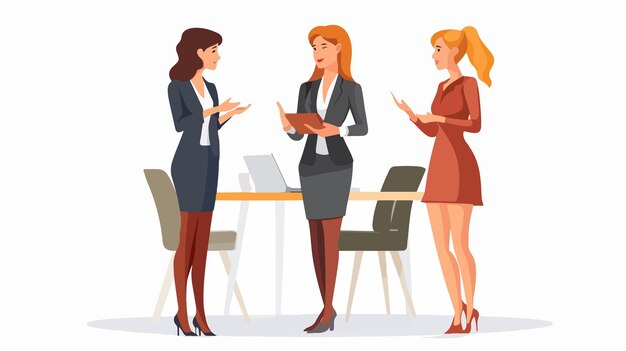 Vector focused female business professionals having discussion in modern office setting