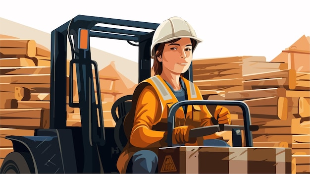 Focused Female Forklift Operator Looking Up While Working