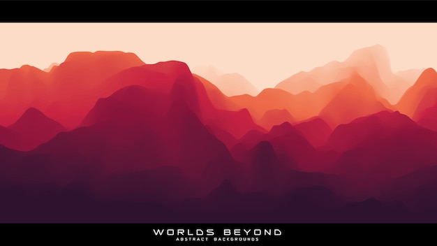 Fog over mountains Vector landscape panorama Abstract red gradient eroded terrain Worlds beyond