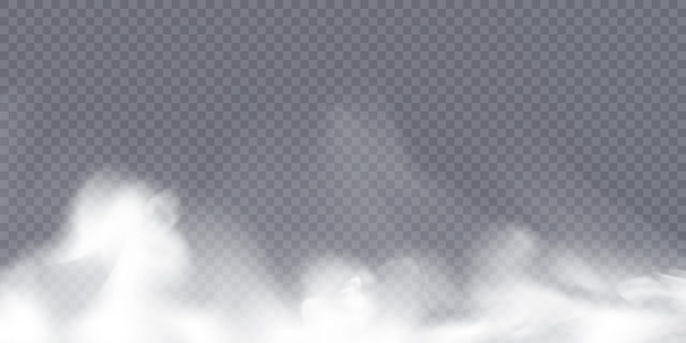 Fog or smoke isolated transparent special effect. White vector background of cloudiness, fog or smog