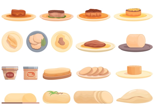 Foie gras icons set cartoon vector. French food. Liver pate