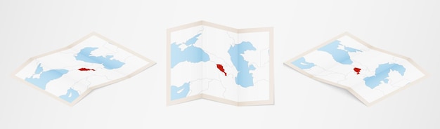 Folded map of Armenia in three different versions.