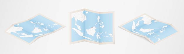 Folded map of Brunei in three different versions.