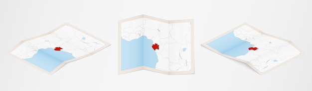 Folded map of Gabon in three different versions.