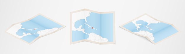 Folded map of Haiti in three different versions.