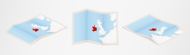 Folded map of Ireland in three different versions.