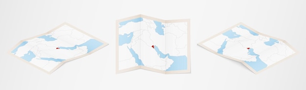 Folded map of Kuwait in three different versions.