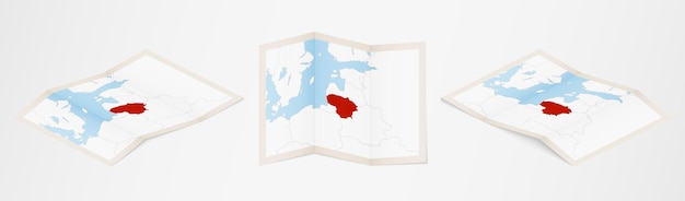 Folded map of Lithuania in three different versions.