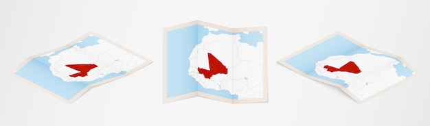 Folded map of Mali in three different versions.