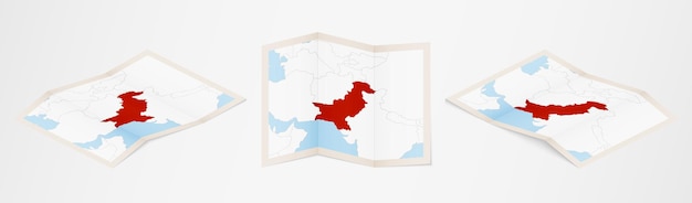 Folded map of Pakistan in three different versions.