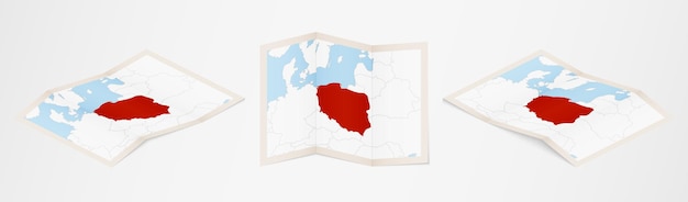 Folded map of Poland in three different versions.