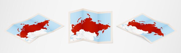 Folded map of Russia in three different versions.