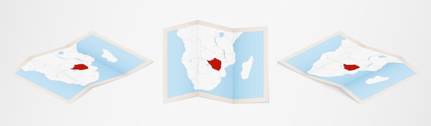 Folded map of Zimbabwe in three different versions.