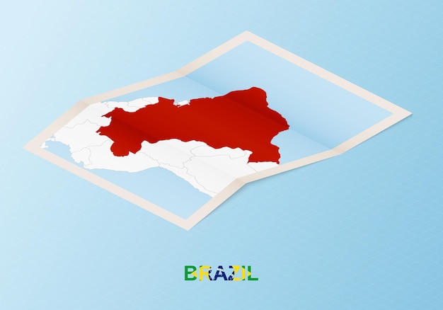 Folded paper map of Brazil with neighboring countries in isometric style.