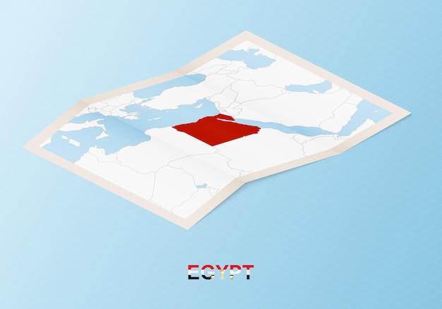 Folded paper map of Egypt with neighboring countries in isometric style.