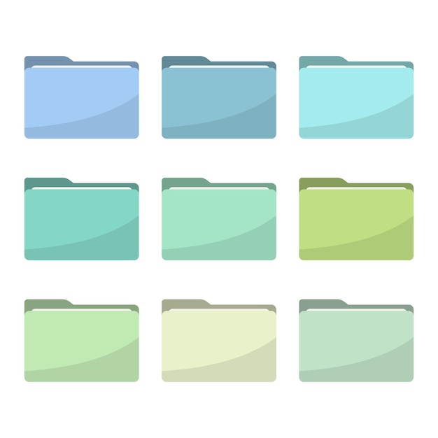 Folder icons set All type of document file formats vector illustration symbols collection Computer folder folders sign