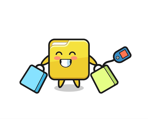 Folder mascot cartoon holding a shopping bag , cute style design for t shirt, sticker, logo element