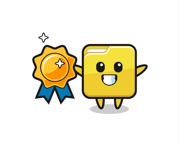 Folder mascot illustration holding a golden badge , cute style design for t shirt, sticker, logo element