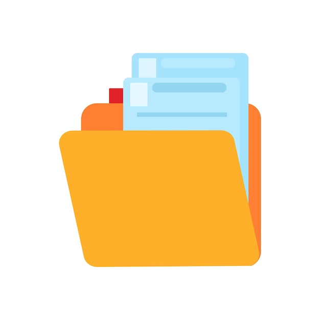 Folder symbol. Folder icon with documents. Flat vector illustration isolated on white background