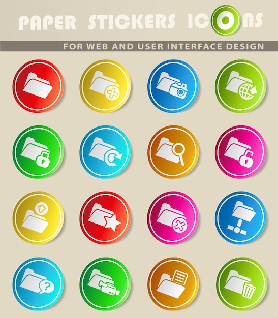 Folder vector icons on colored paper stickers