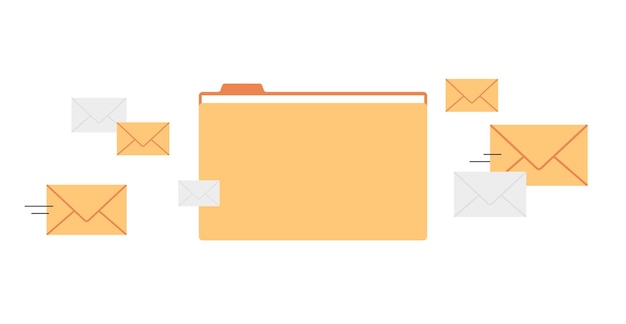 Folders mail envelopes and file documents flat vector illustration