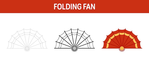 Folding Fan tracing and coloring worksheet for kids