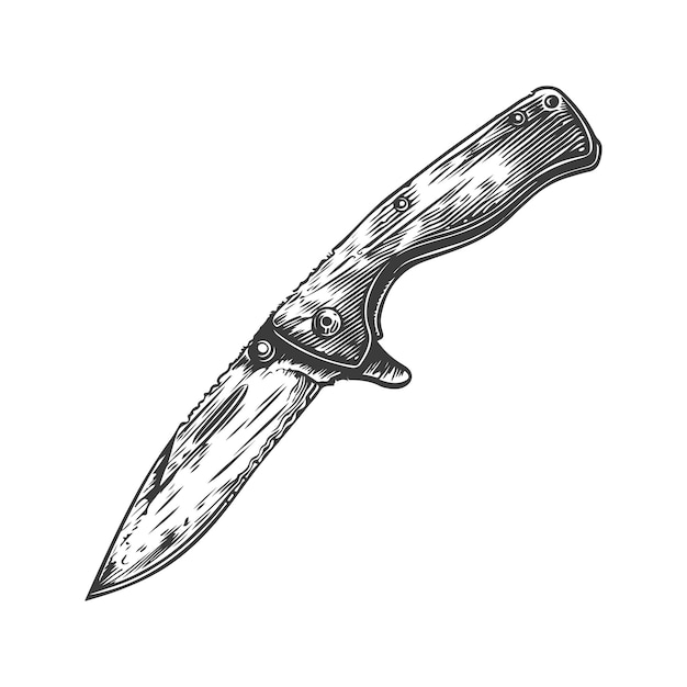 Vector folding knife woodcut style drawing vector illustration