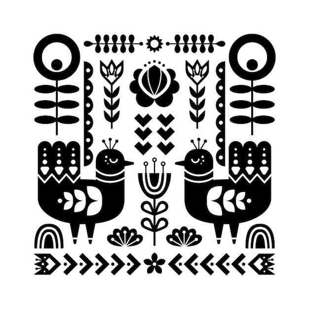 Folk art pattern with birds.