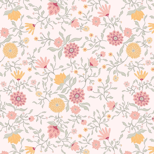 Folk Floral Pink Garden Pattern