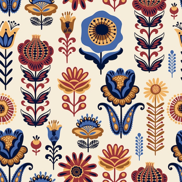 Folk floral seamless pattern