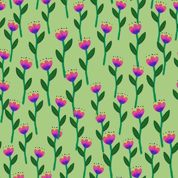 Folk flower seamless pattern in naive art style Decorative floral wallpaper