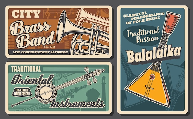 Folk music instrument and musical note banners