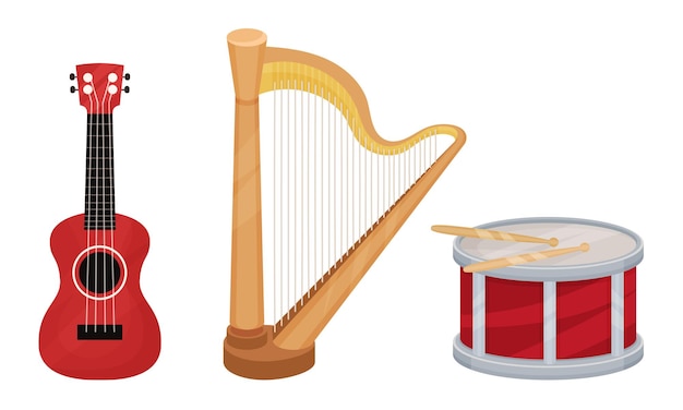 Folk Musical Instruments Vector Set Classical Slavic Collection Ethnic Melody Concept