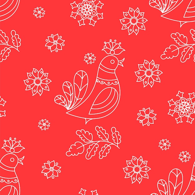 FOLK RED Decorative Folk Ornament Seamless Pattern