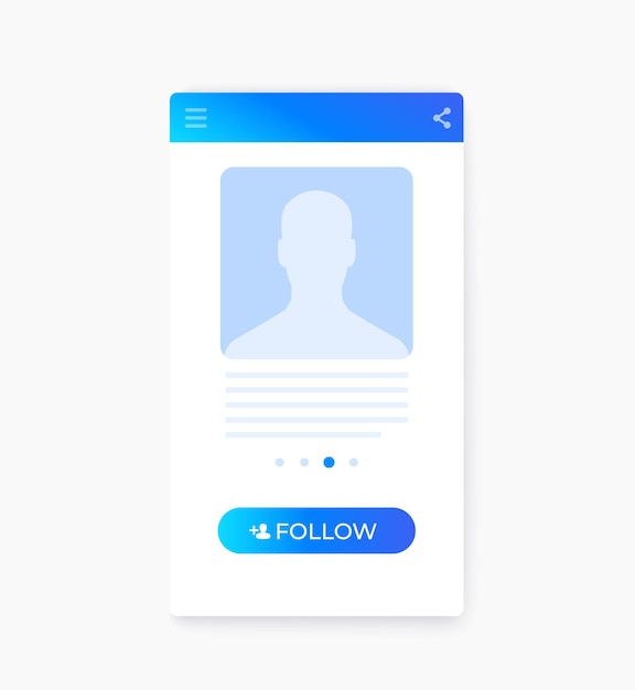 Follow button on mobile screen, vector