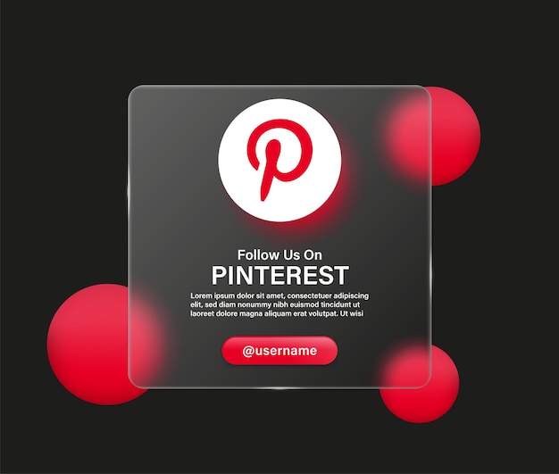 Follow us on pinterest logo icon in glassmorphism transparent background social media icons logos