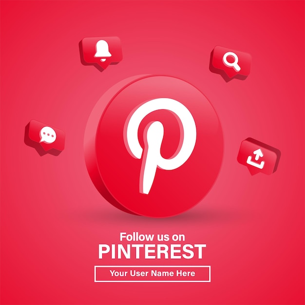 Vector follow us on pinterest with 3d logo in modern circle for social media icons logos or join us banner