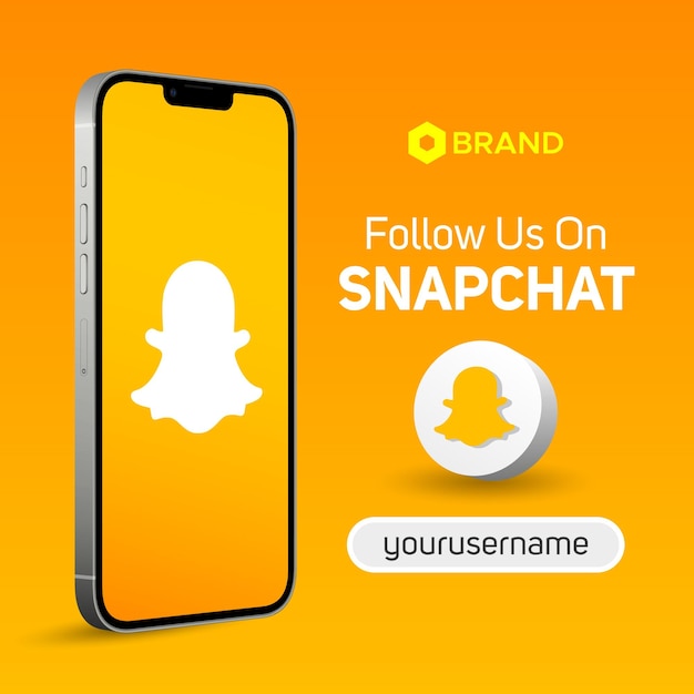 Follow us on Snapchat 3d illustration logo username smartphone mockup banner for social media post