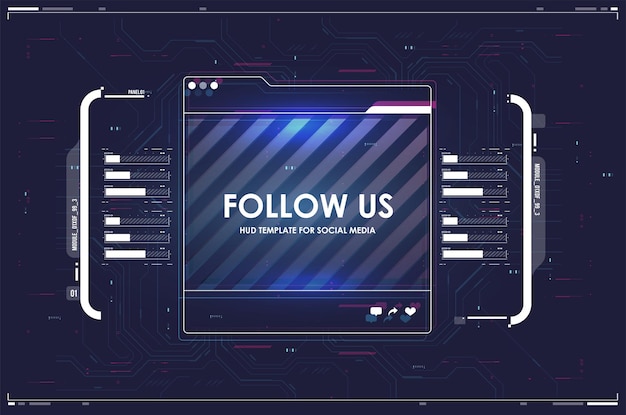 Follow us template with HUD futuristic background Social media layout in cyber style