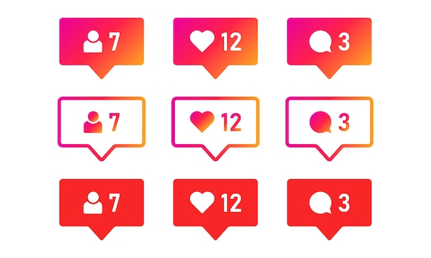 Follower like and comment icon collection Social network and web profile with notification symbols